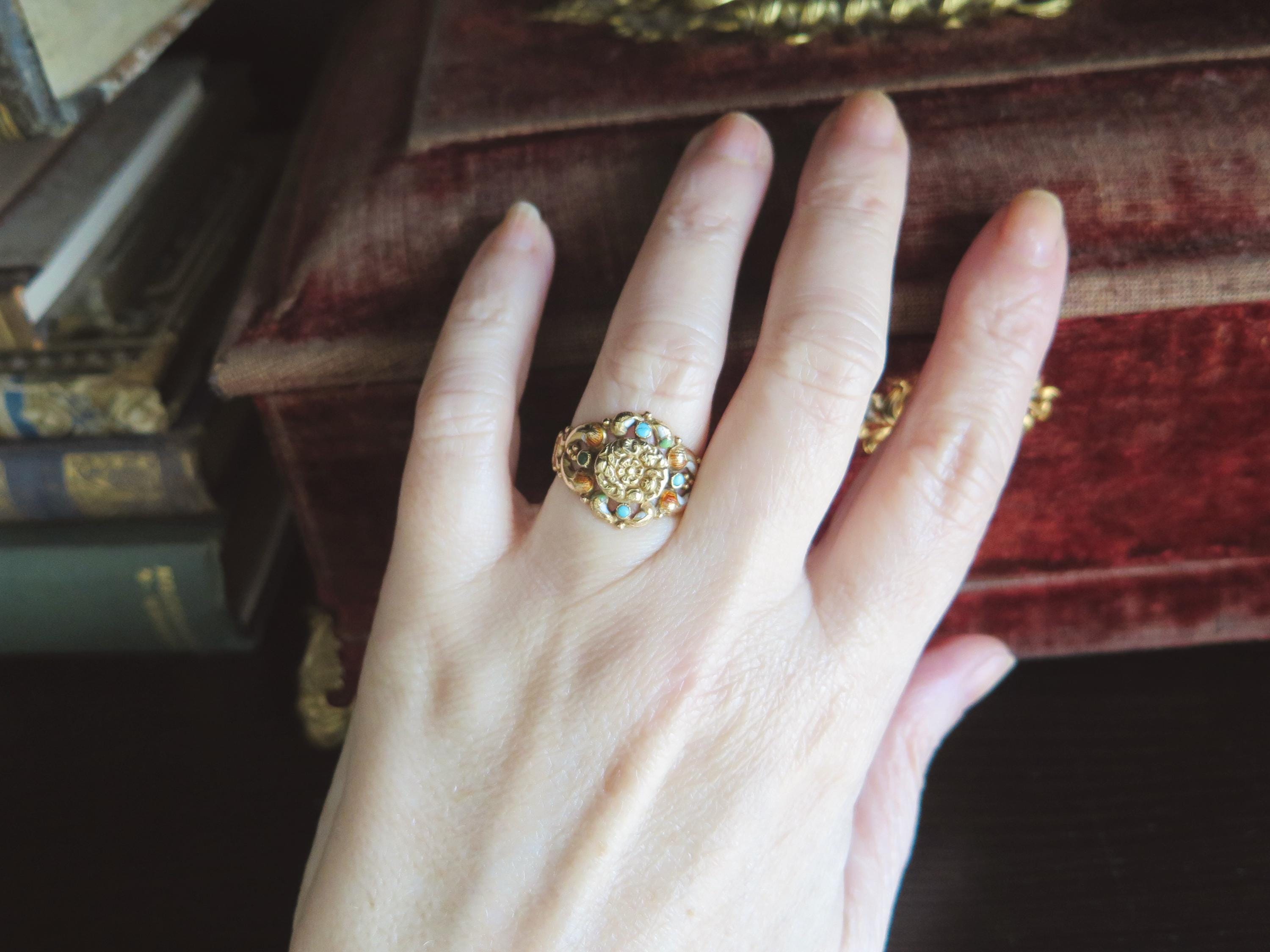 Antique Italian 18k Gold Turquoise Ring, Bourbon Period c.1840 Victorian Ring