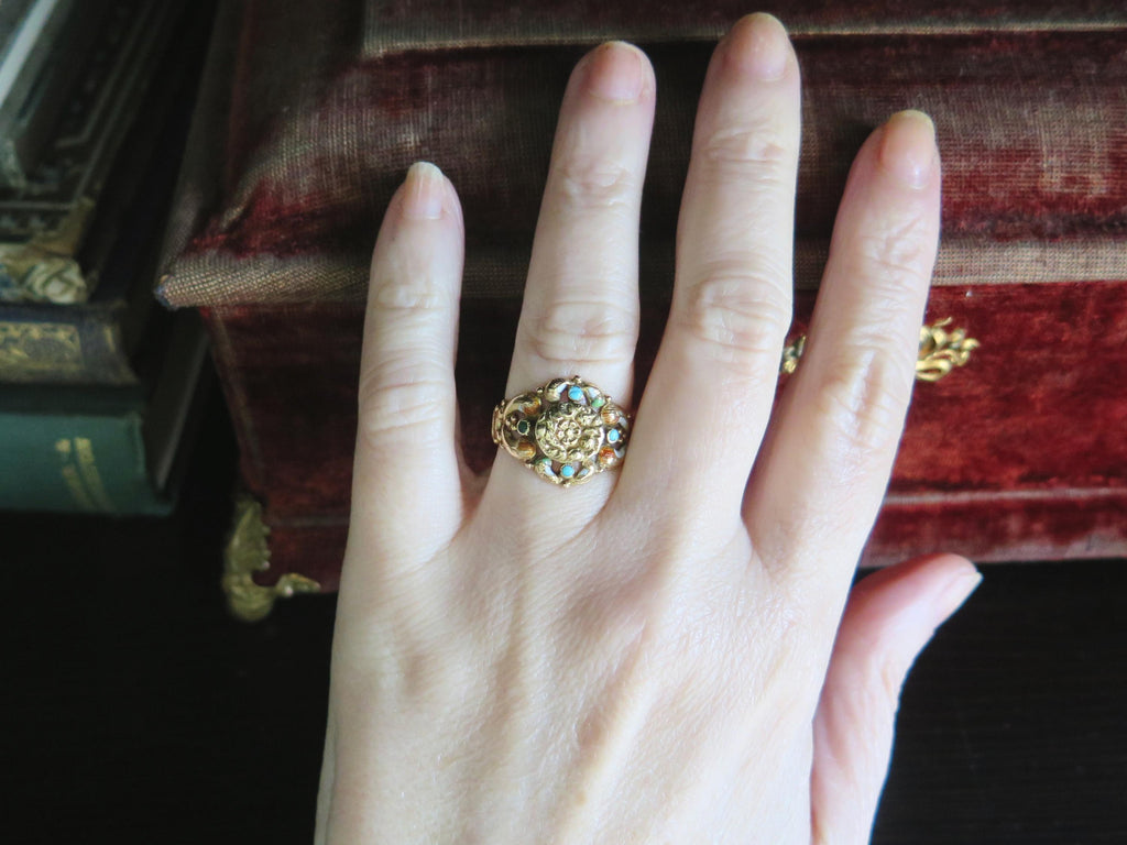 Antique Italian 18k Gold Turquoise Ring, Bourbon Period c.1840 Victorian Ring