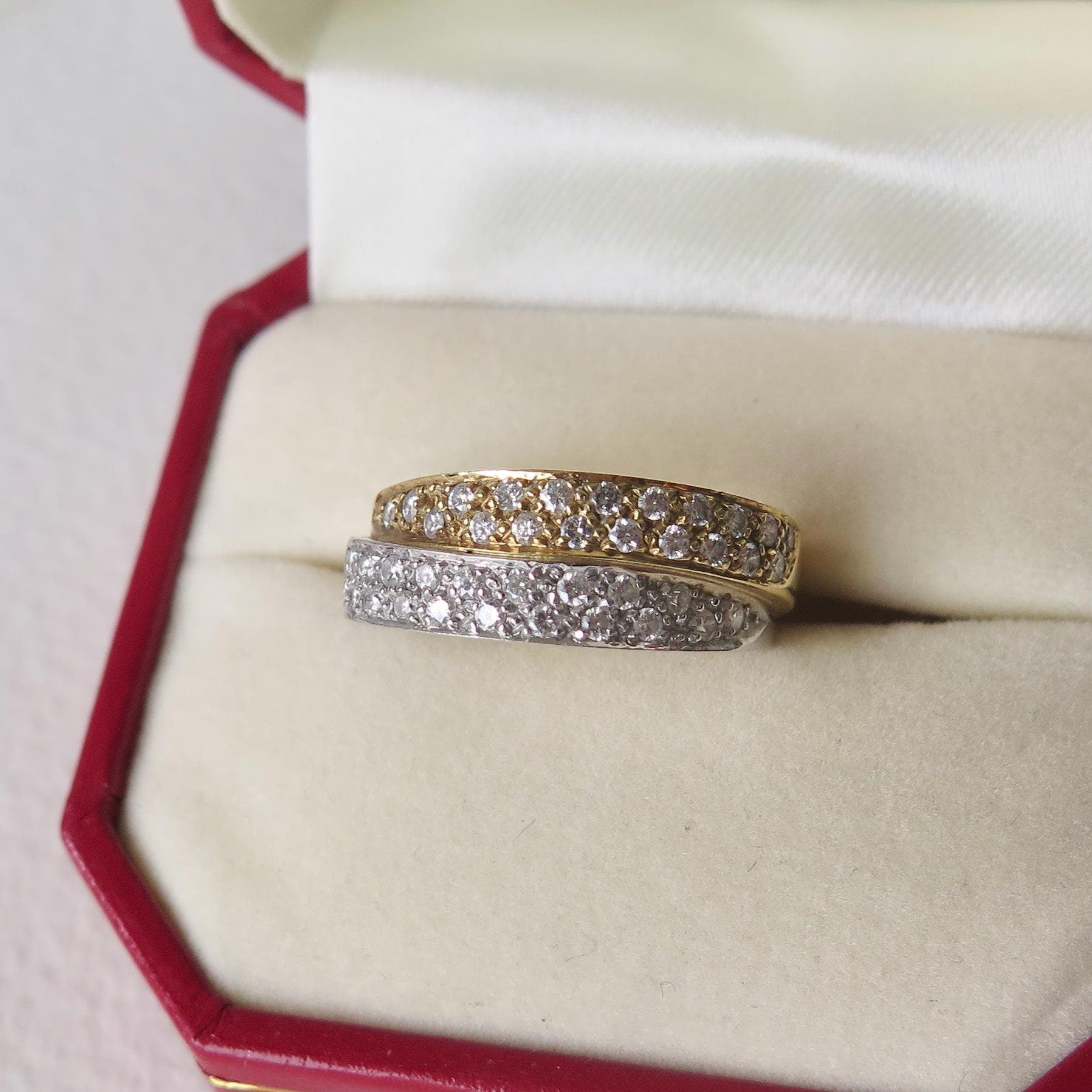 Vintage Diamond Double Band Ring 18k Gold, Yellow and White Gold