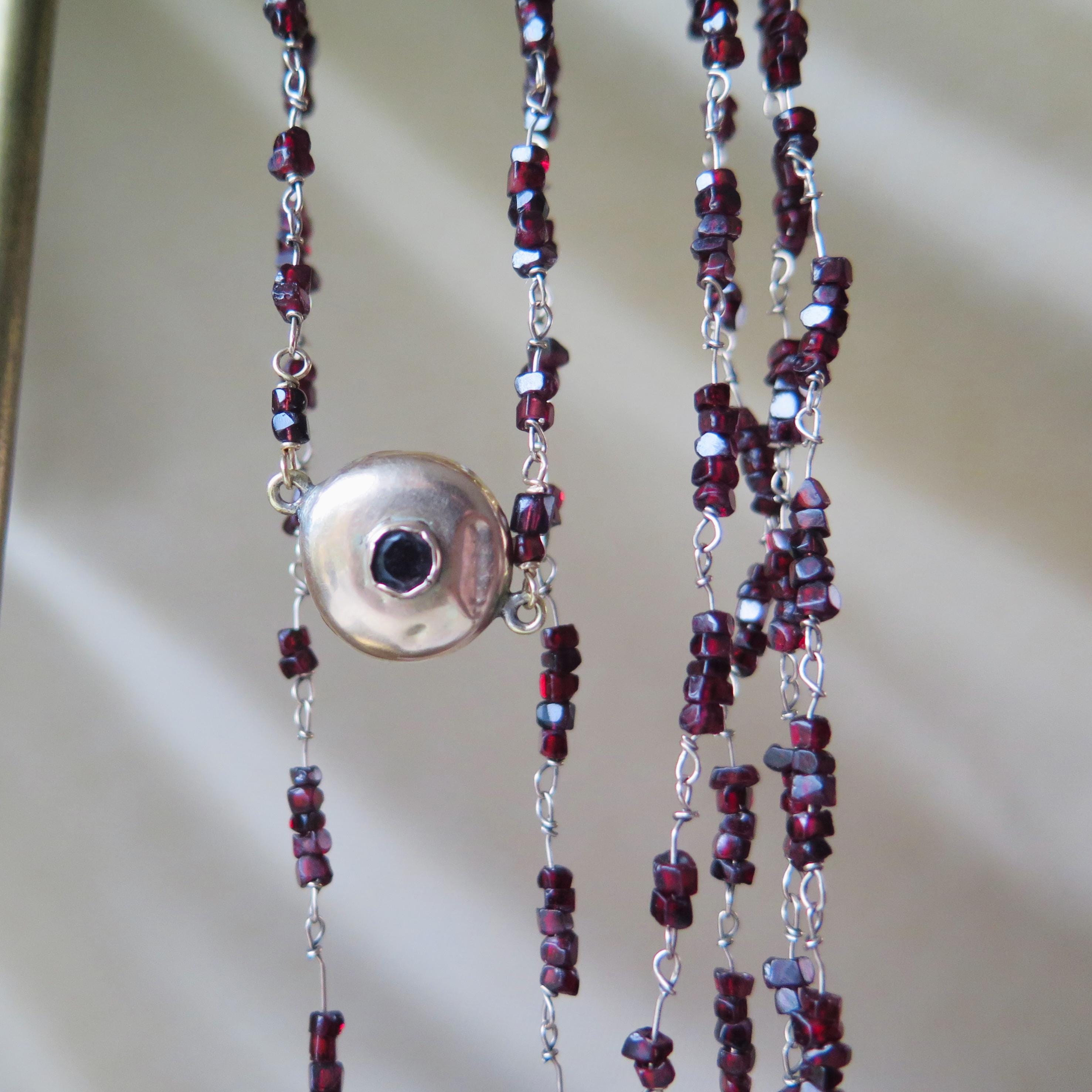 Antique Garnet Necklace 14k Gold Early 1900s Edwardian Garnet Jewelry