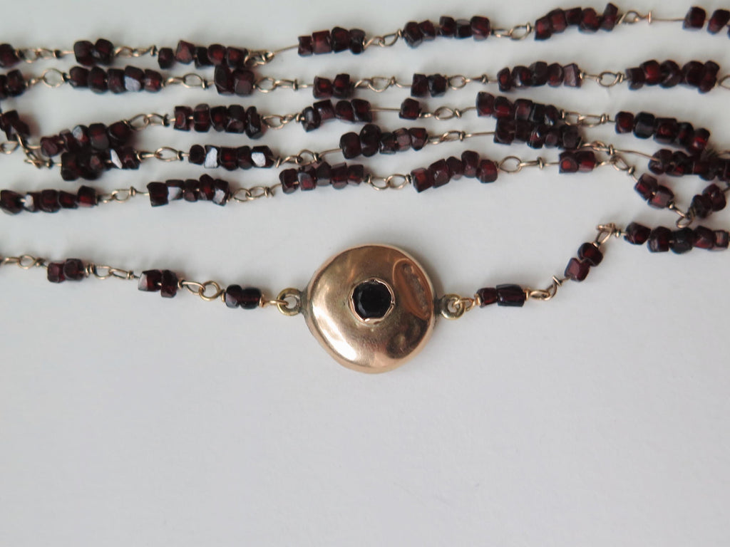 Antique Garnet Necklace 14k Gold Early 1900s Edwardian Garnet Jewelry