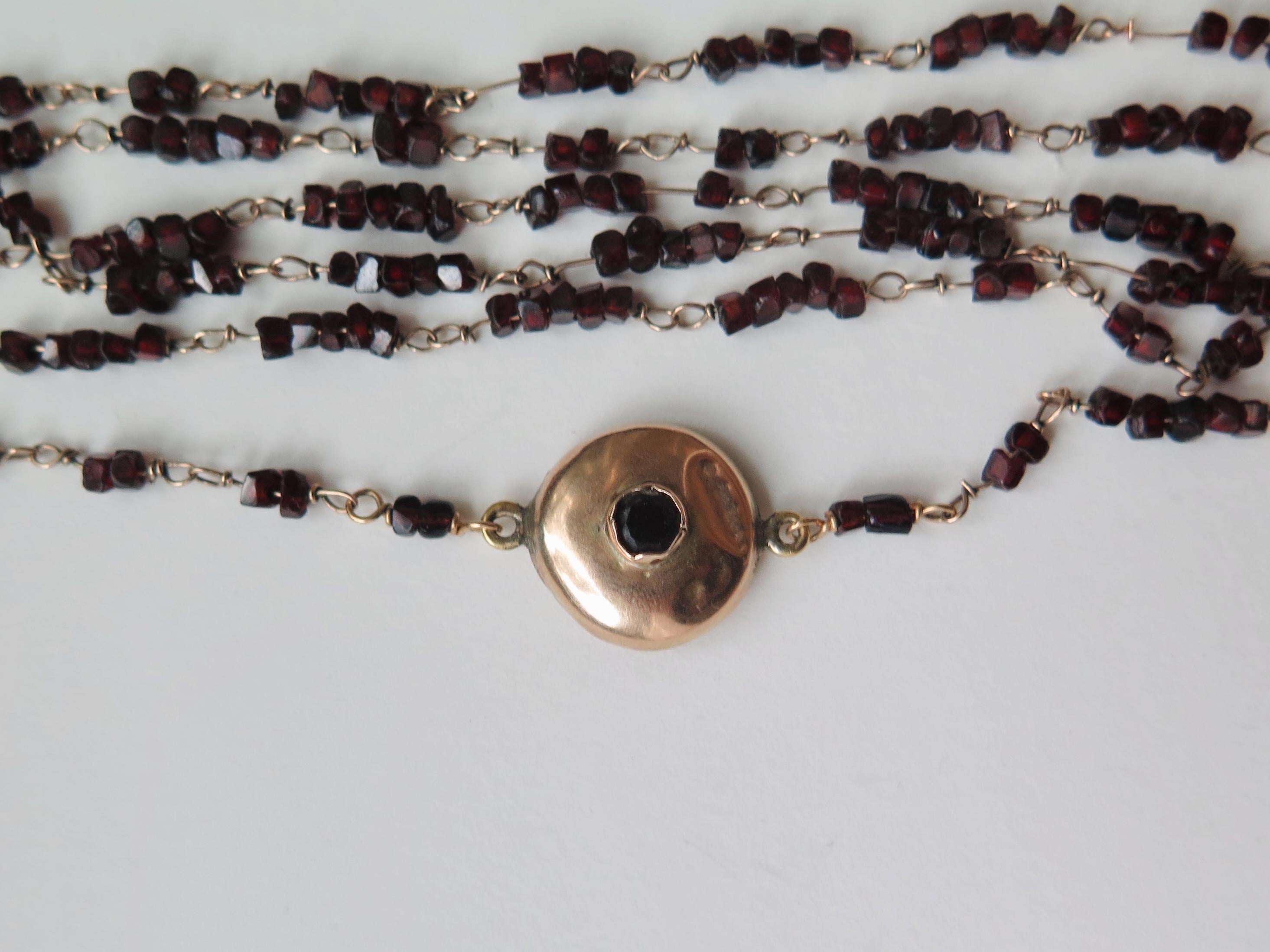 Antique Garnet Necklace 14k Gold Early 1900s Edwardian Garnet Jewelry