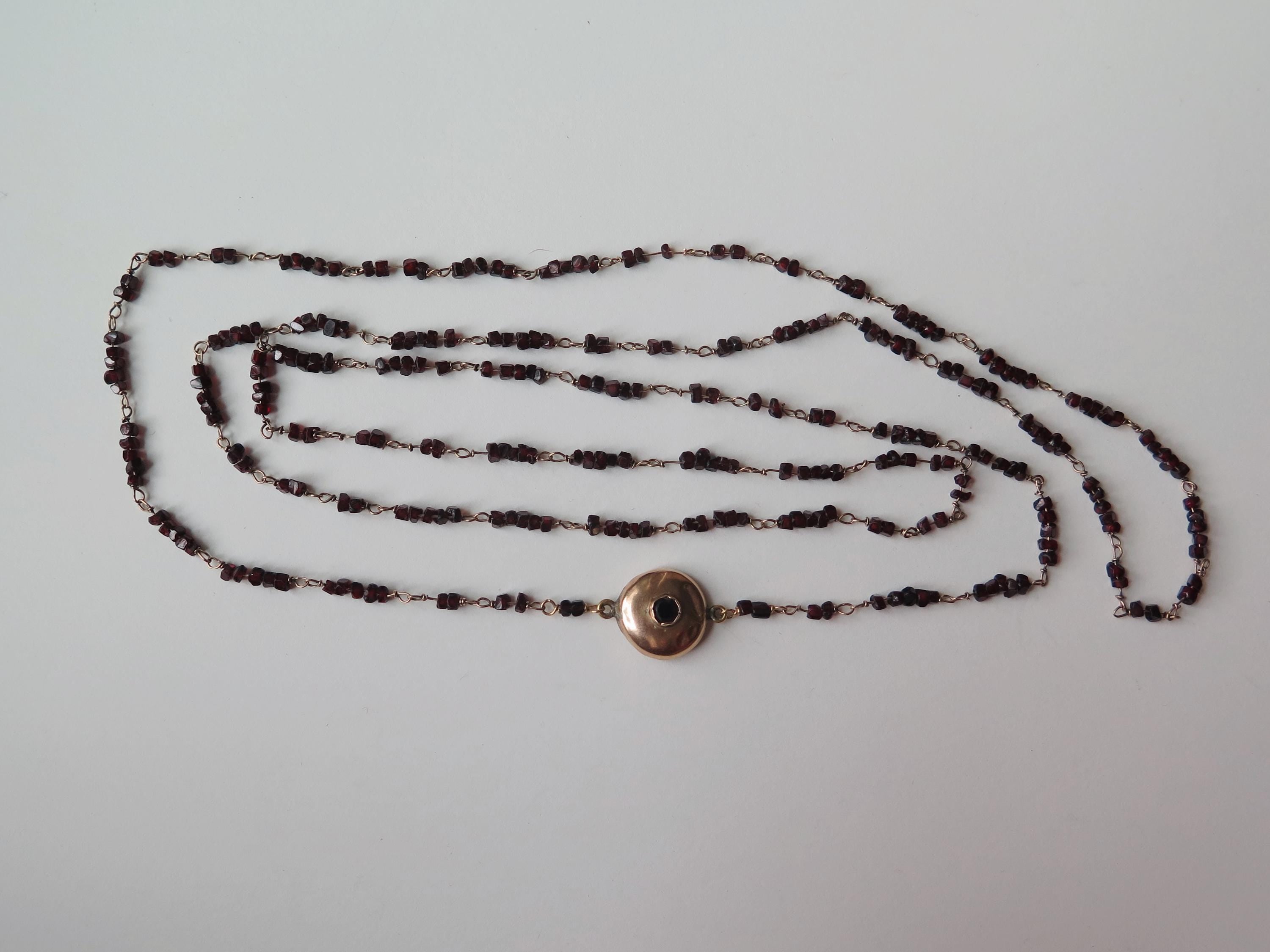 Antique Garnet Necklace 14k Gold Early 1900s Edwardian Garnet Jewelry