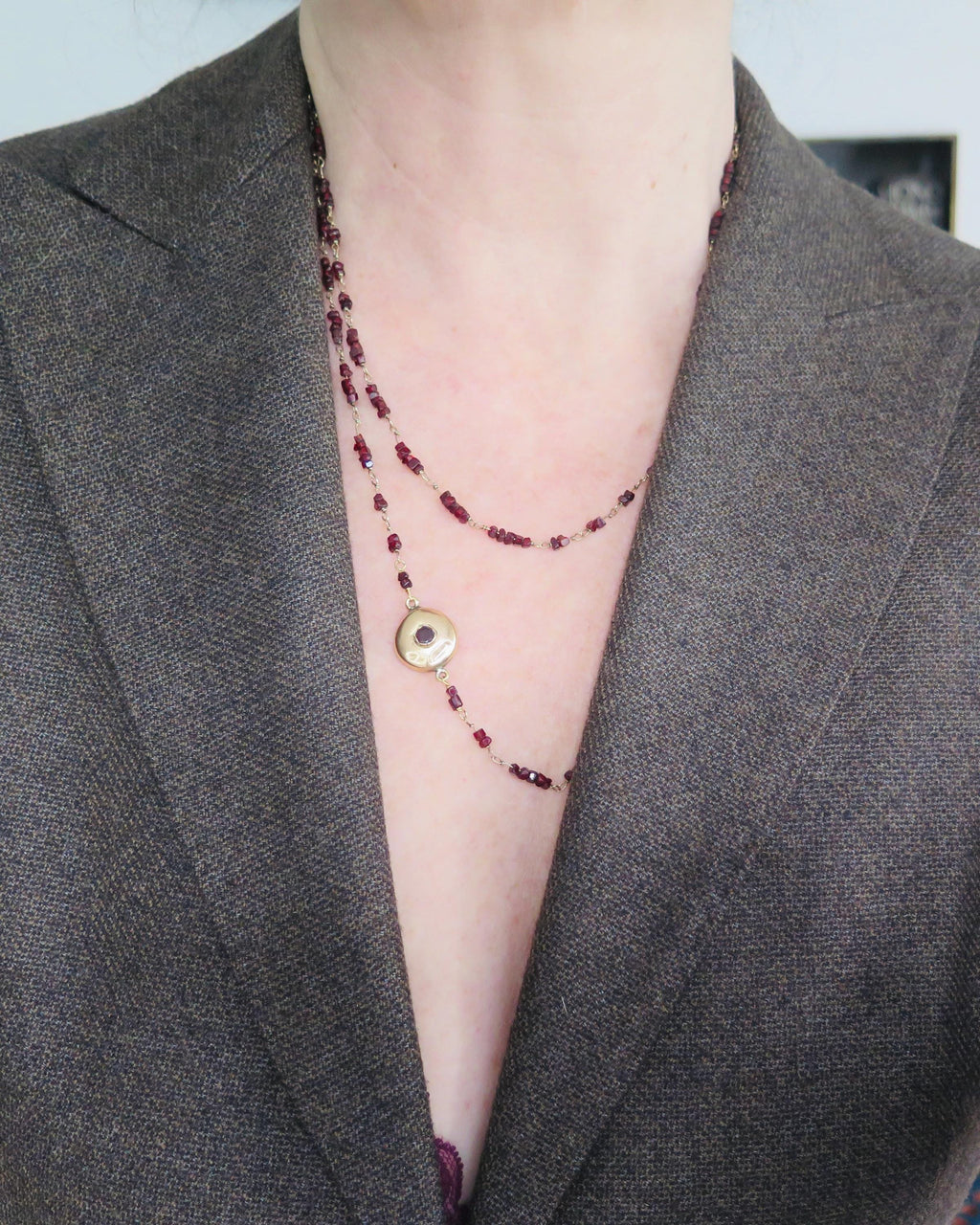 Antique Garnet Necklace 14k Gold Early 1900s Edwardian Garnet Jewelry