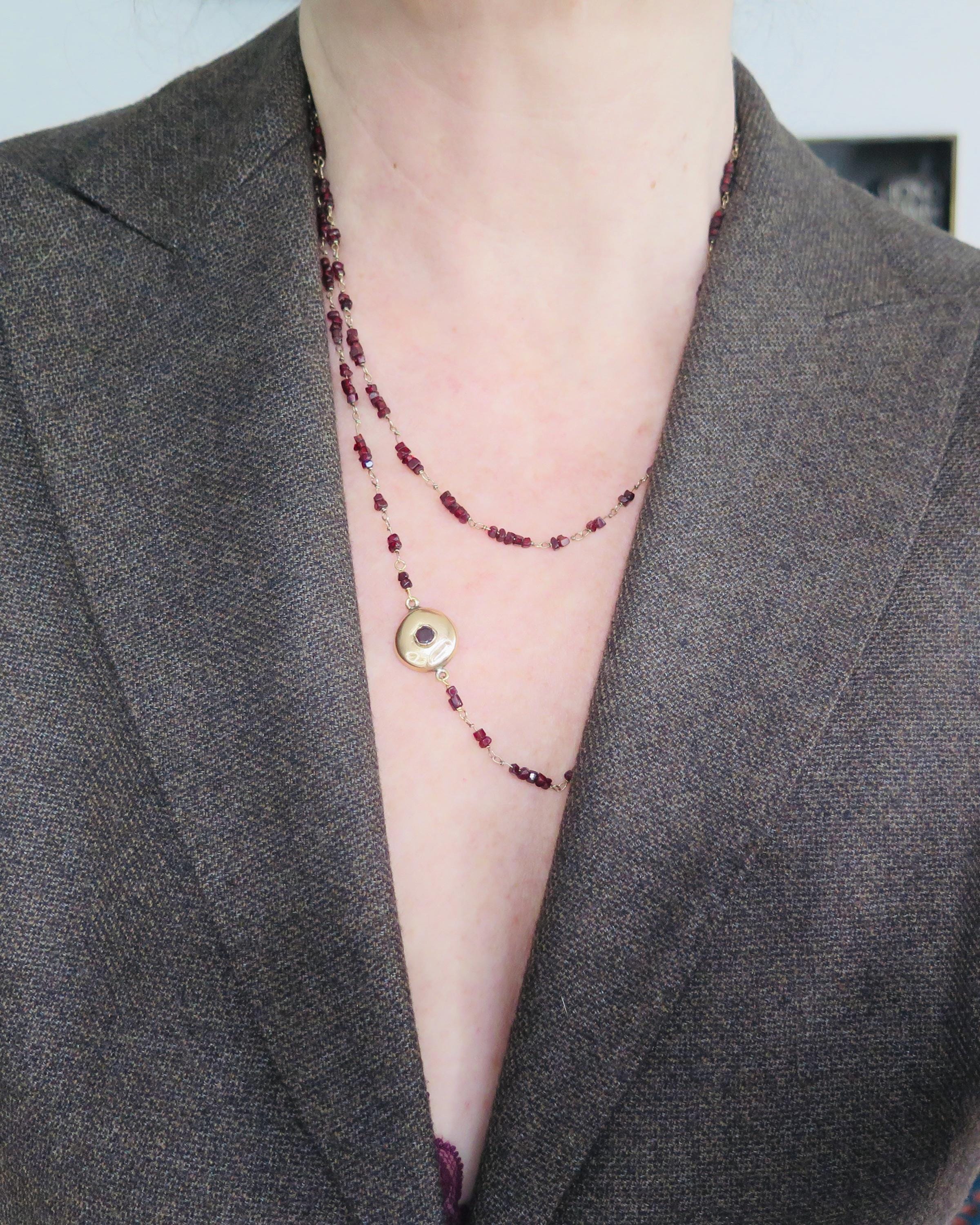 Antique Garnet Necklace 14k Gold Early 1900s Edwardian Garnet Jewelry