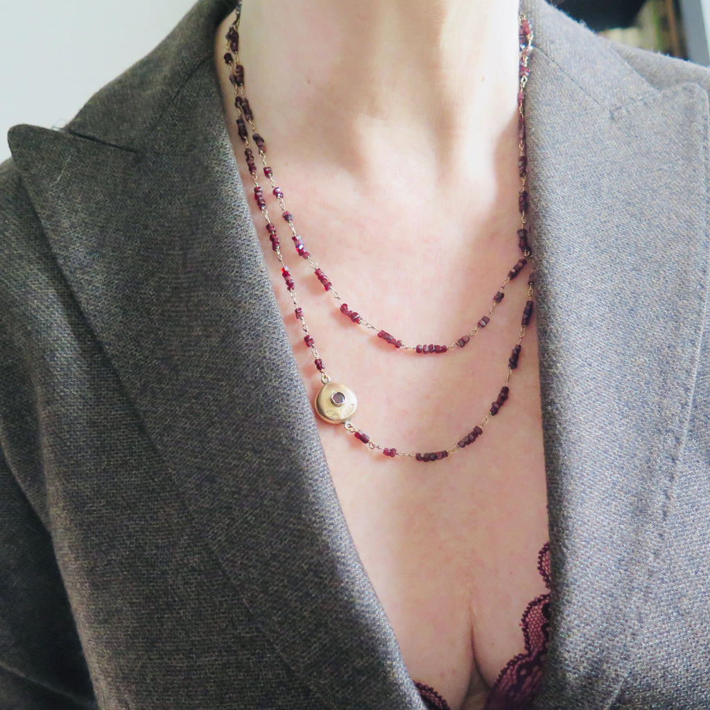 Antique Garnet Necklace 14k Gold Early 1900s Edwardian Garnet Jewelry