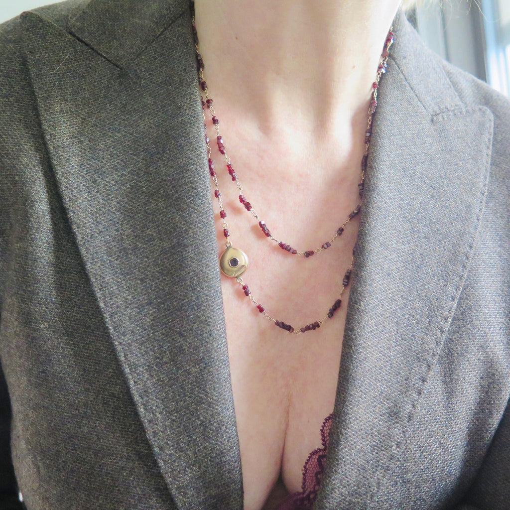 Antique Garnet Necklace 14k Gold Early 1900s Edwardian Garnet Jewelry