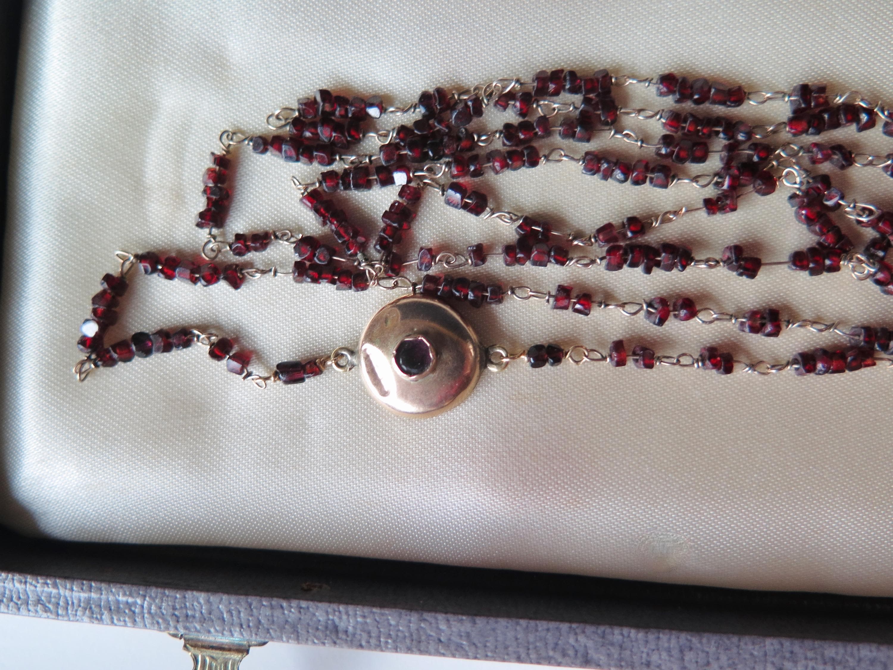 Antique Garnet Necklace 14k Gold Early 1900s Edwardian Garnet Jewelry