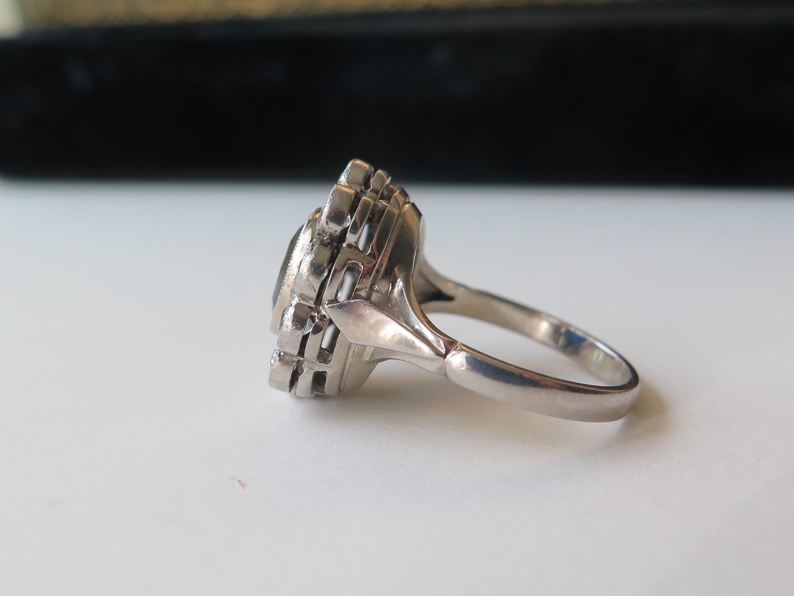 Antique Art Deco Sapphire Old Mine Cut Diamond Cluster Ring, 18k Gold, ca. 1930