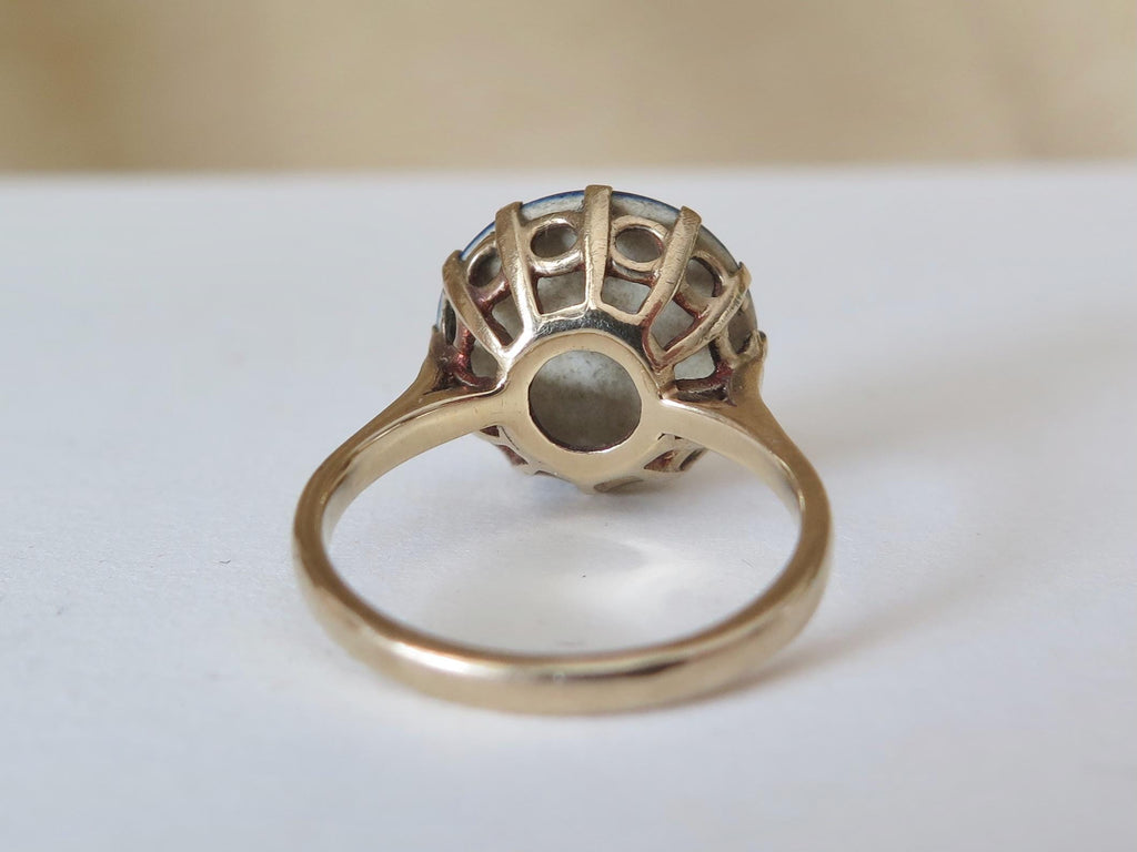 Antique Satsuma Porcelain Ring, 9k Rose Gold Japanese Geisha Miniature, Victorian Meiji Era Ceramic