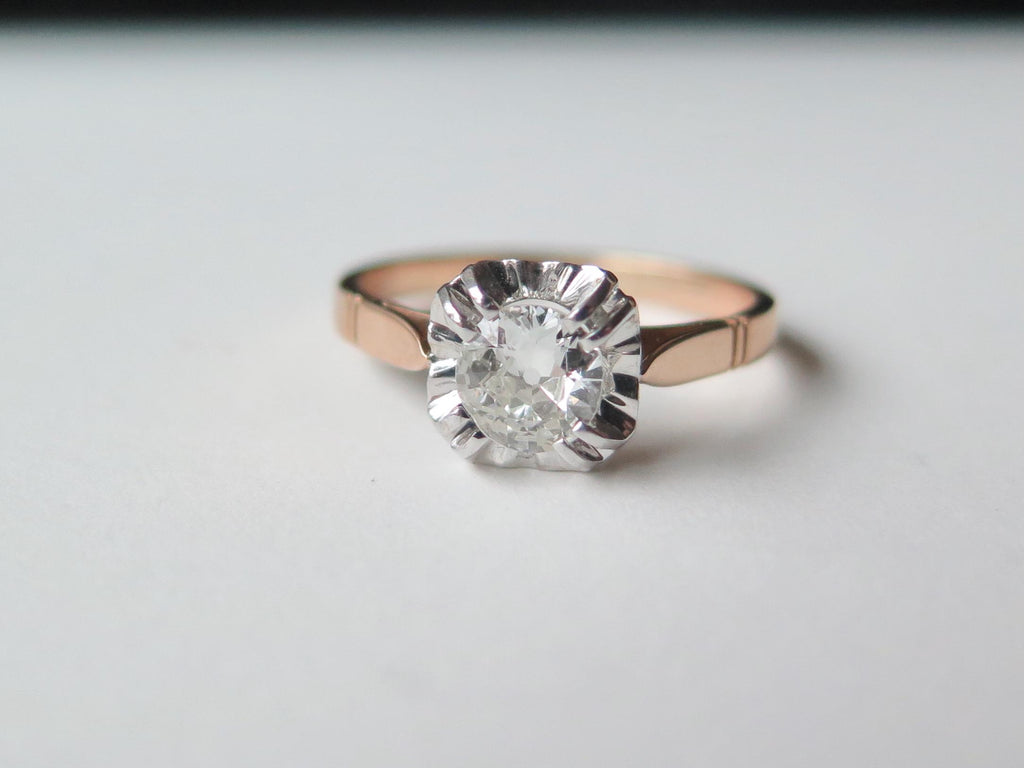 Antique Art Deco Diamond Ring, 18k Gold Illusion Setting, French Engagement Ring