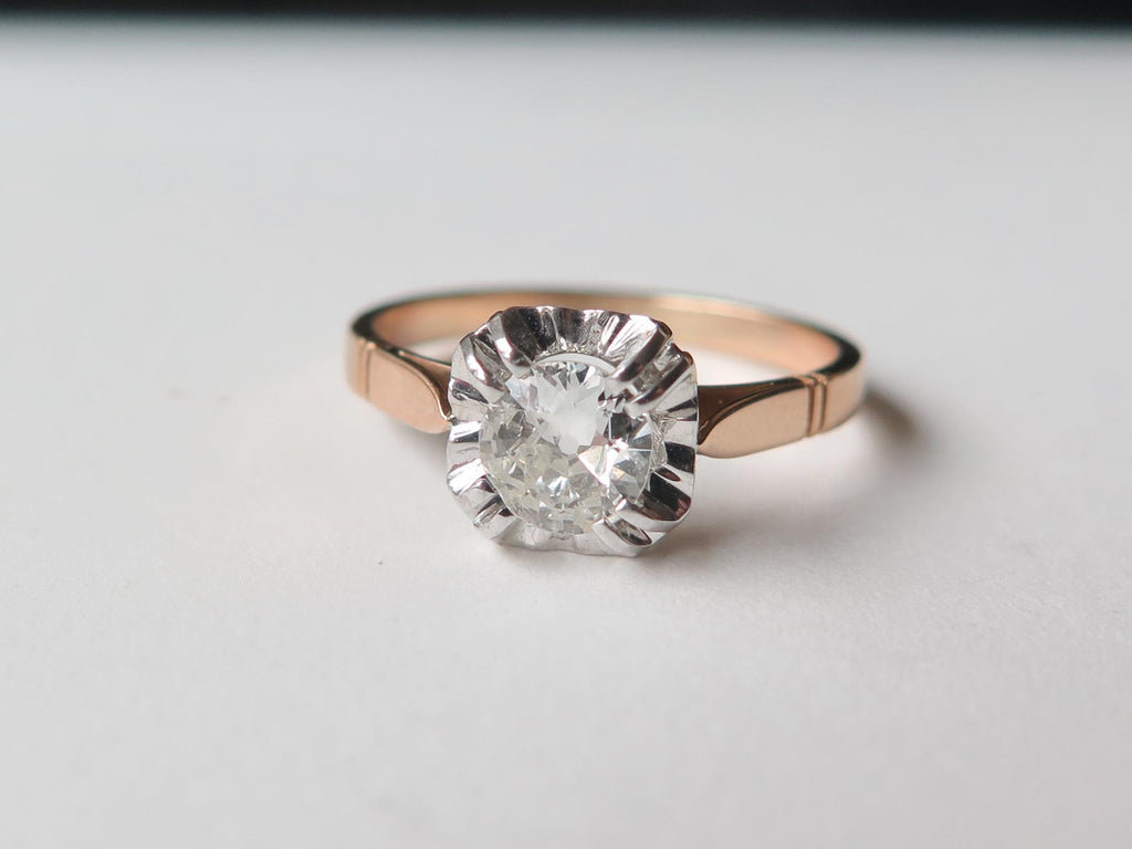 Antique Art Deco Diamond Ring, 18k Gold Illusion Setting, French Engagement Ring