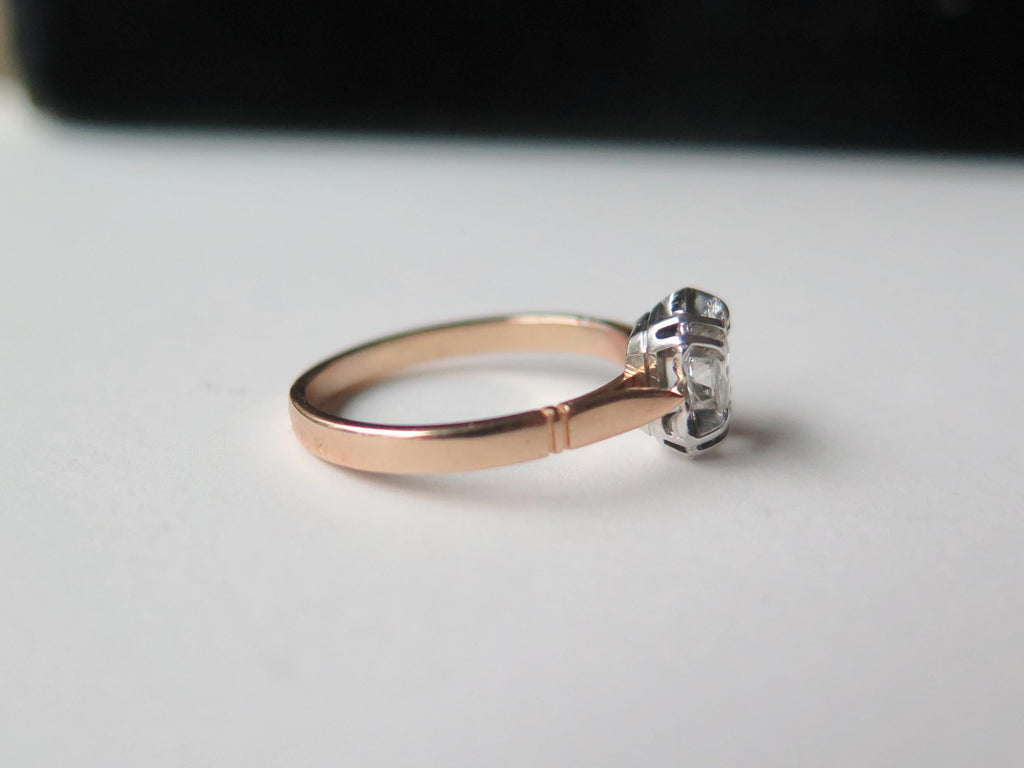 Antique Art Deco Diamond Ring, 18k Gold Illusion Setting, French Engagement Ring