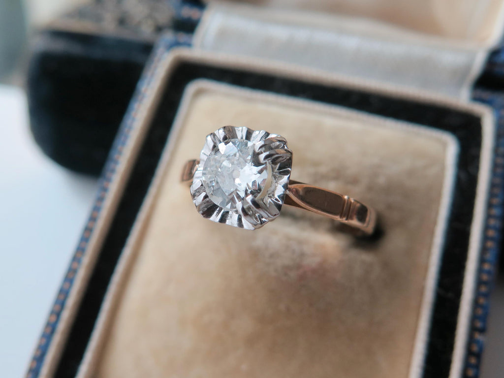 Antique Art Deco Diamond Ring, 18k Gold Illusion Setting, French Engagement Ring
