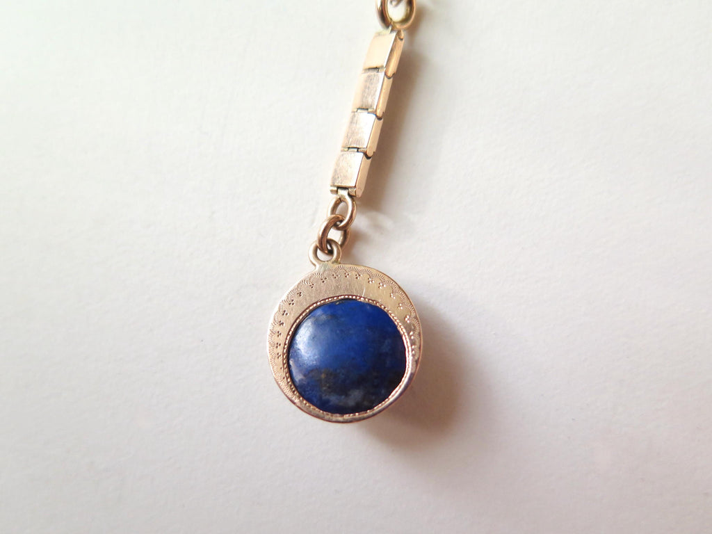Antique Lapis Lazuli Lavalier Necklace, 15k Gold, Celestial Drop Pendant