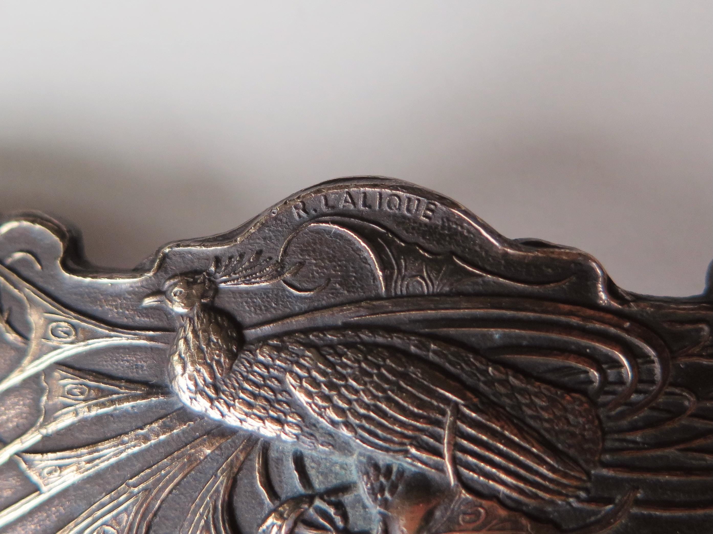 Antique Art Nouveau Belt Buckle Peacock Patinated Bronze Signed Lalique French 1900