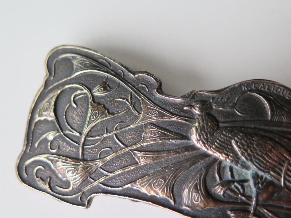 Antique Art Nouveau Belt Buckle Peacock Patinated Bronze Signed Lalique French 1900