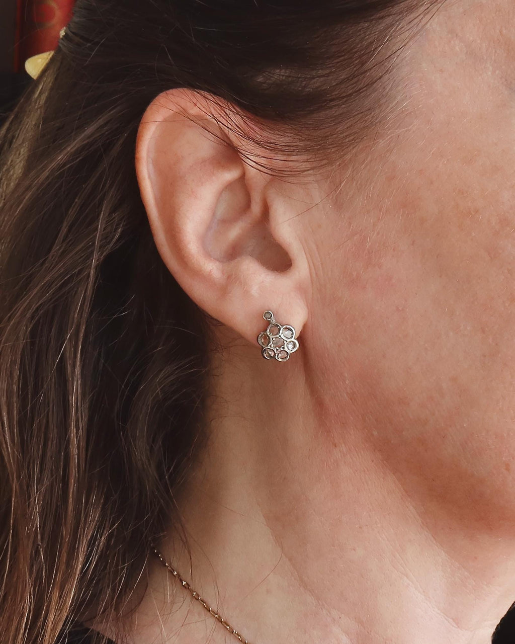 Antique 9k Gold Diamond Cluster Dormeuse Earrings, Edwardian Era, Early 1900s
