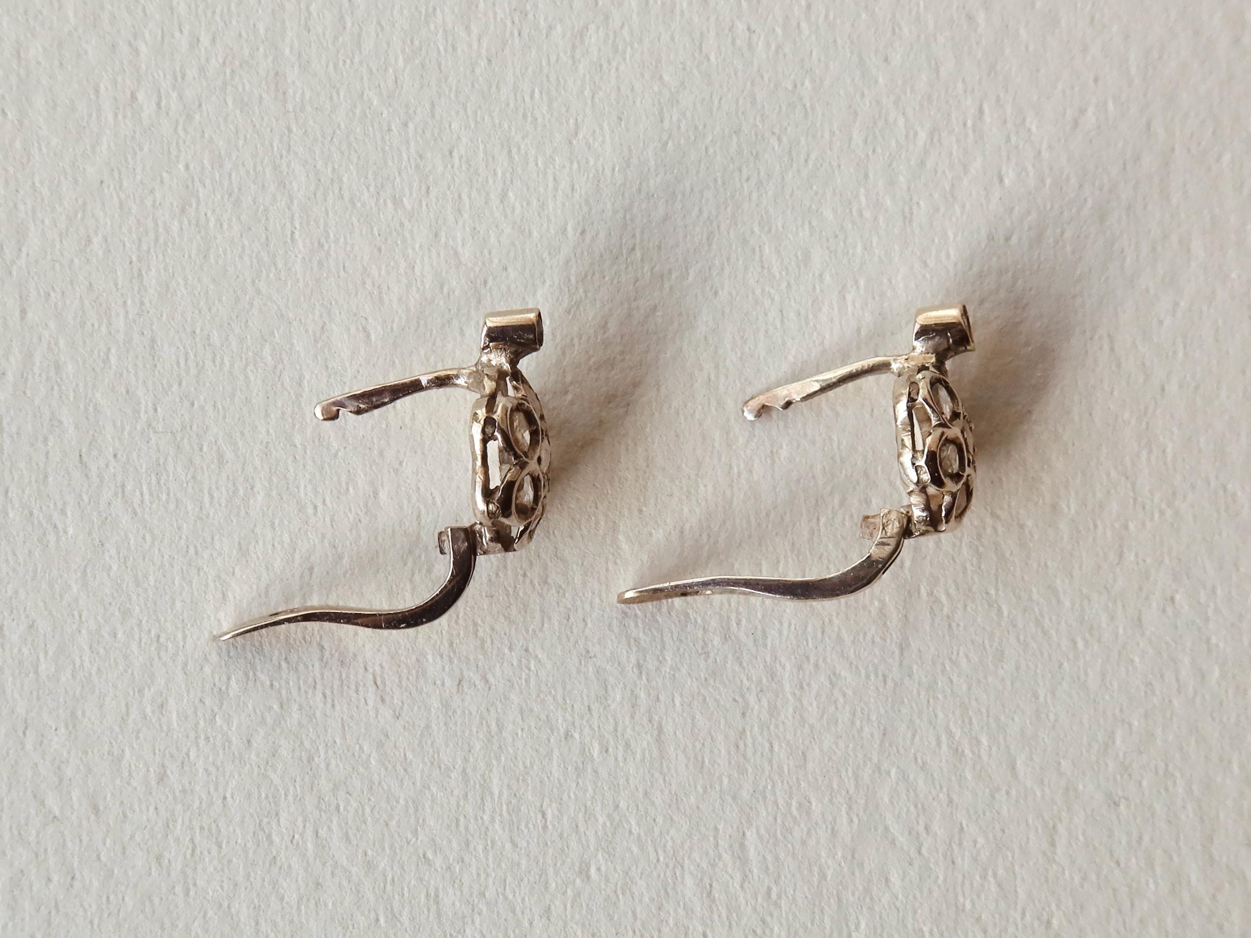 Antique 9k Gold Diamond Cluster Dormeuse Earrings, Edwardian Era, Early 1900s