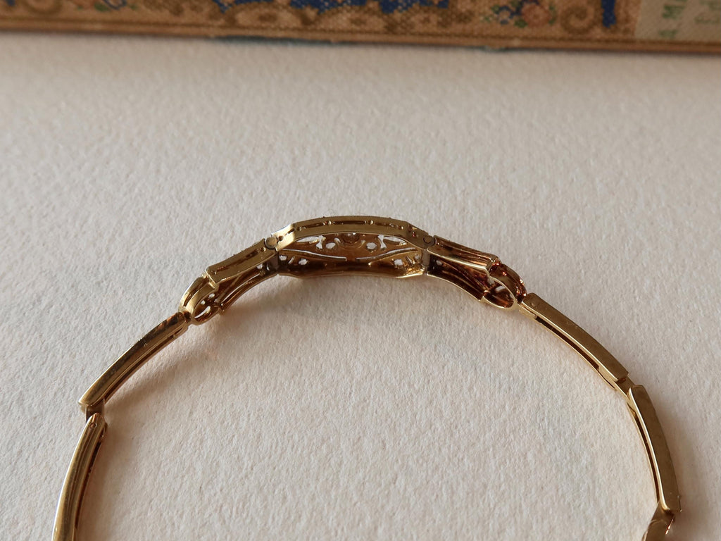 Antique Art Deco Diamond Bracelet, 18k Gold, Rose Cut Diamonds