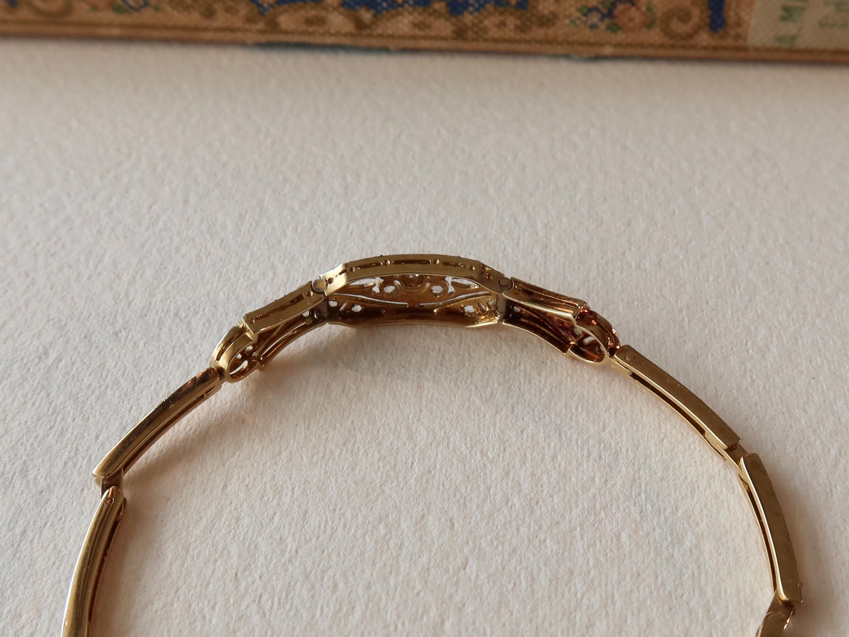 Antique Art Deco Diamond Bracelet, 18k Gold, Rose Cut Diamonds