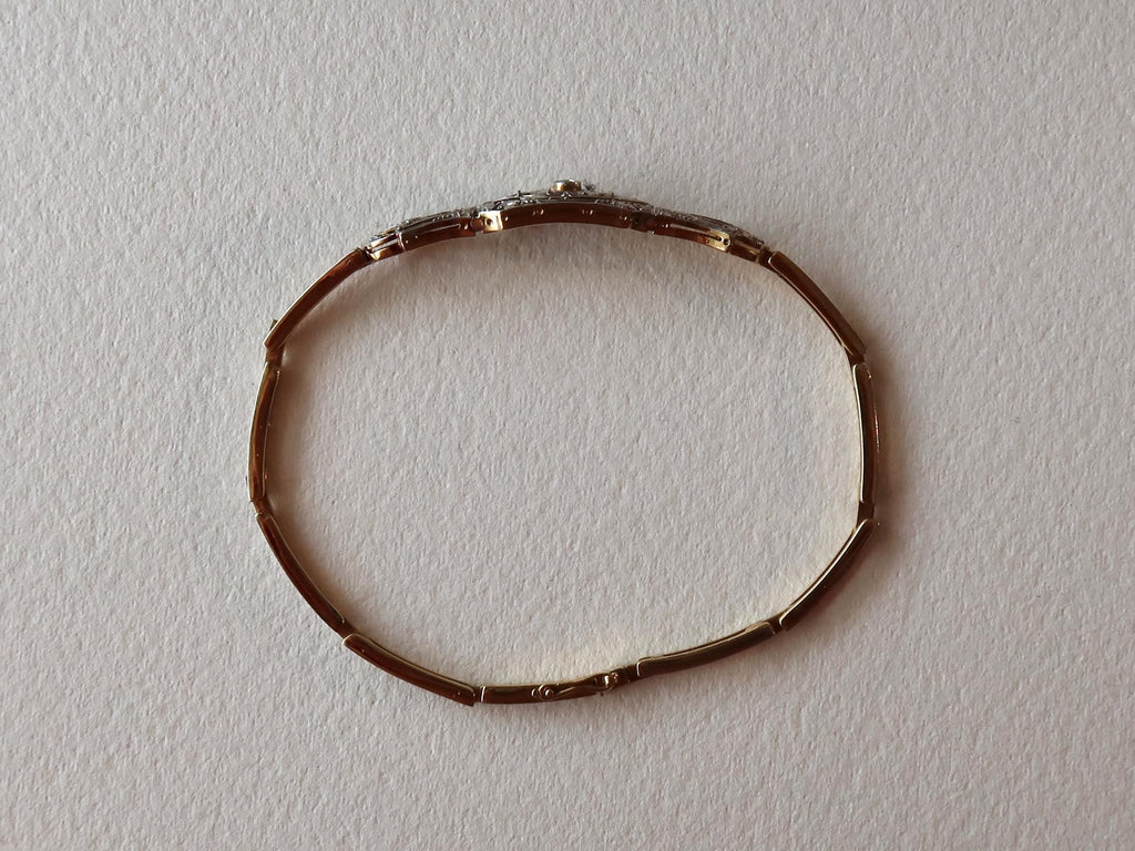 Antique Art Deco Diamond Bracelet, 18k Gold, Rose Cut Diamonds