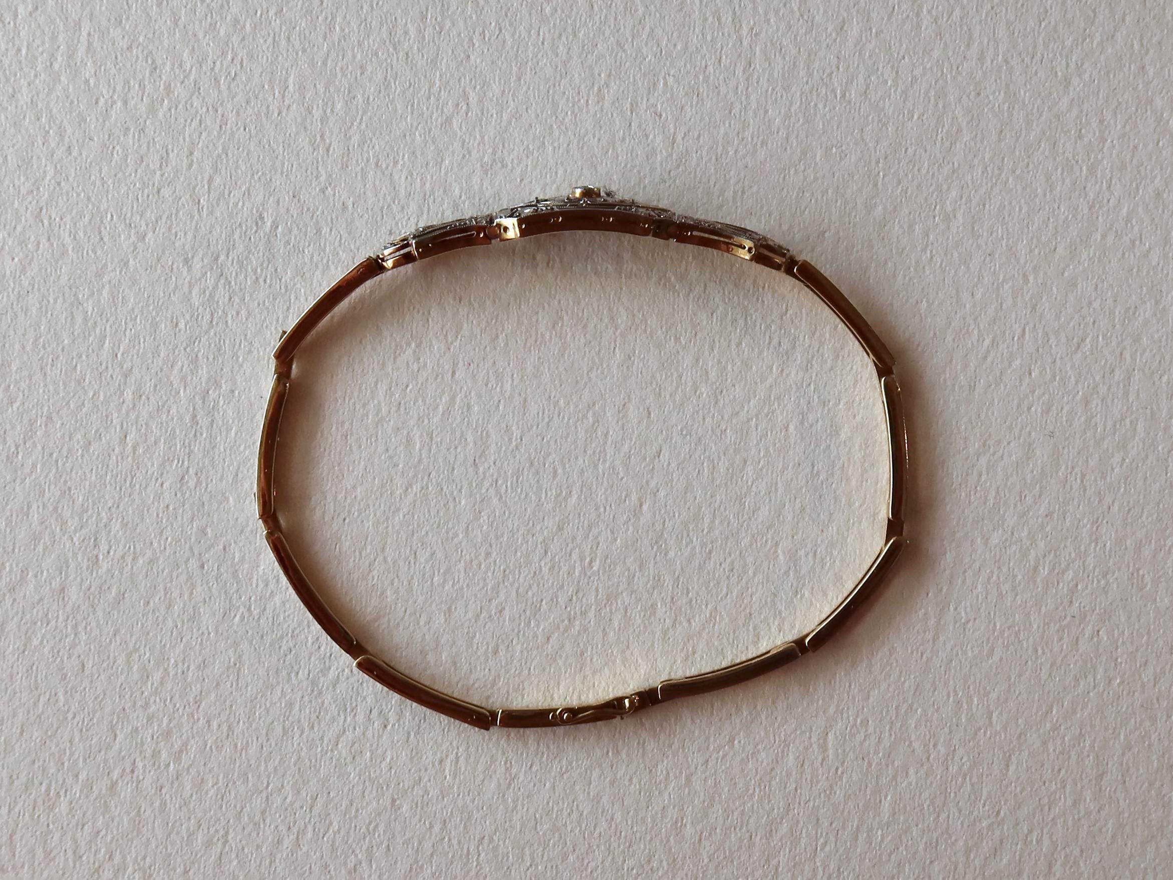Antique Art Deco Diamond Bracelet, 18k Gold, Rose Cut Diamonds