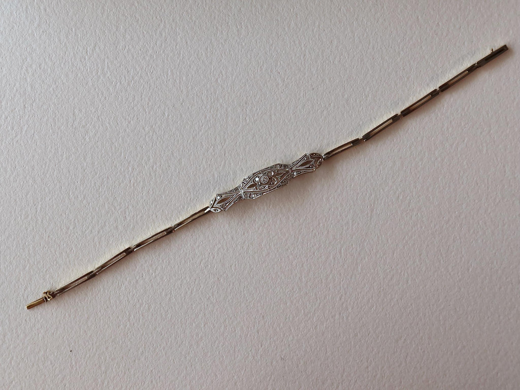 Antique Art Deco Diamond Bracelet, 18k Gold, Rose Cut Diamonds