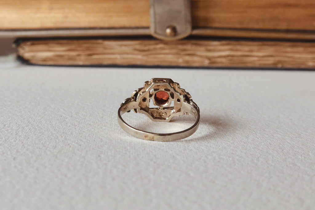 Antique Art Deco 18k Almandine Garnet Diamond Ring 1930s