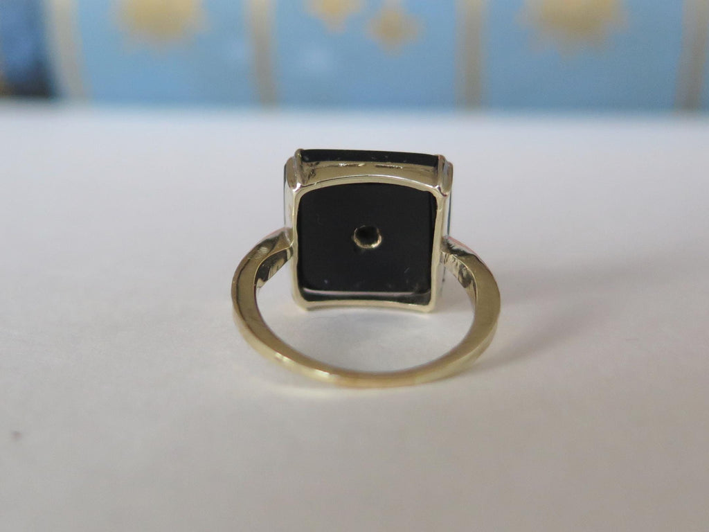Antique Art Deco Onyx and Diamond Ring 9k Gold Antique 1930s