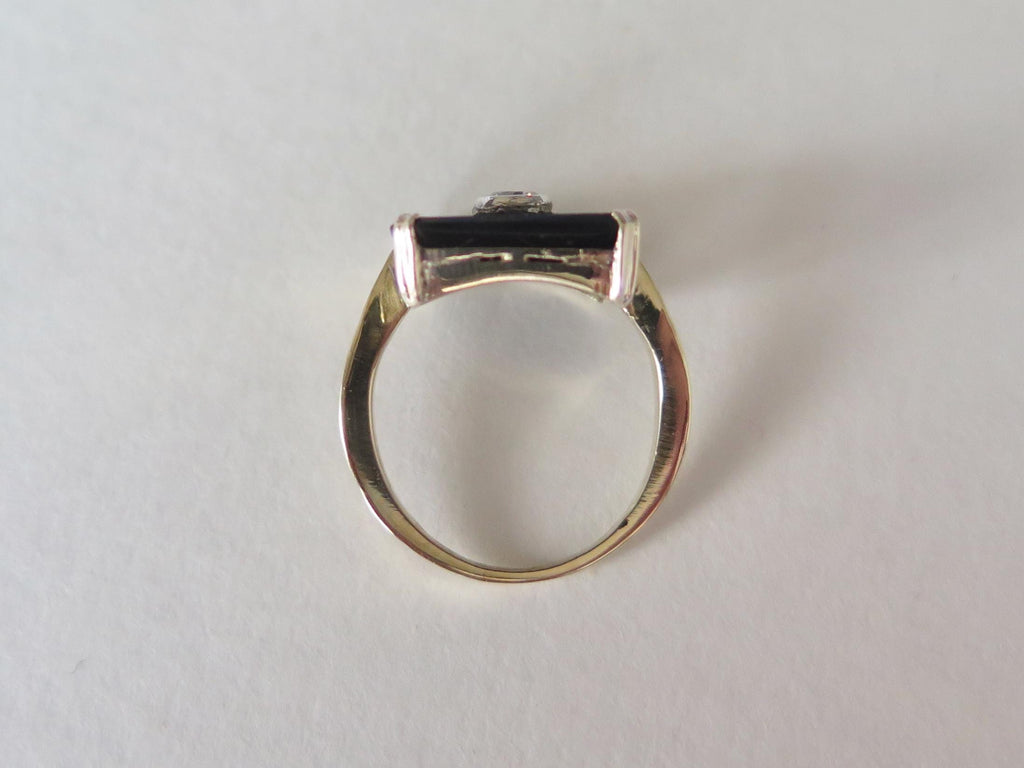 Antique Art Deco Onyx and Diamond Ring 9k Gold Antique 1930s
