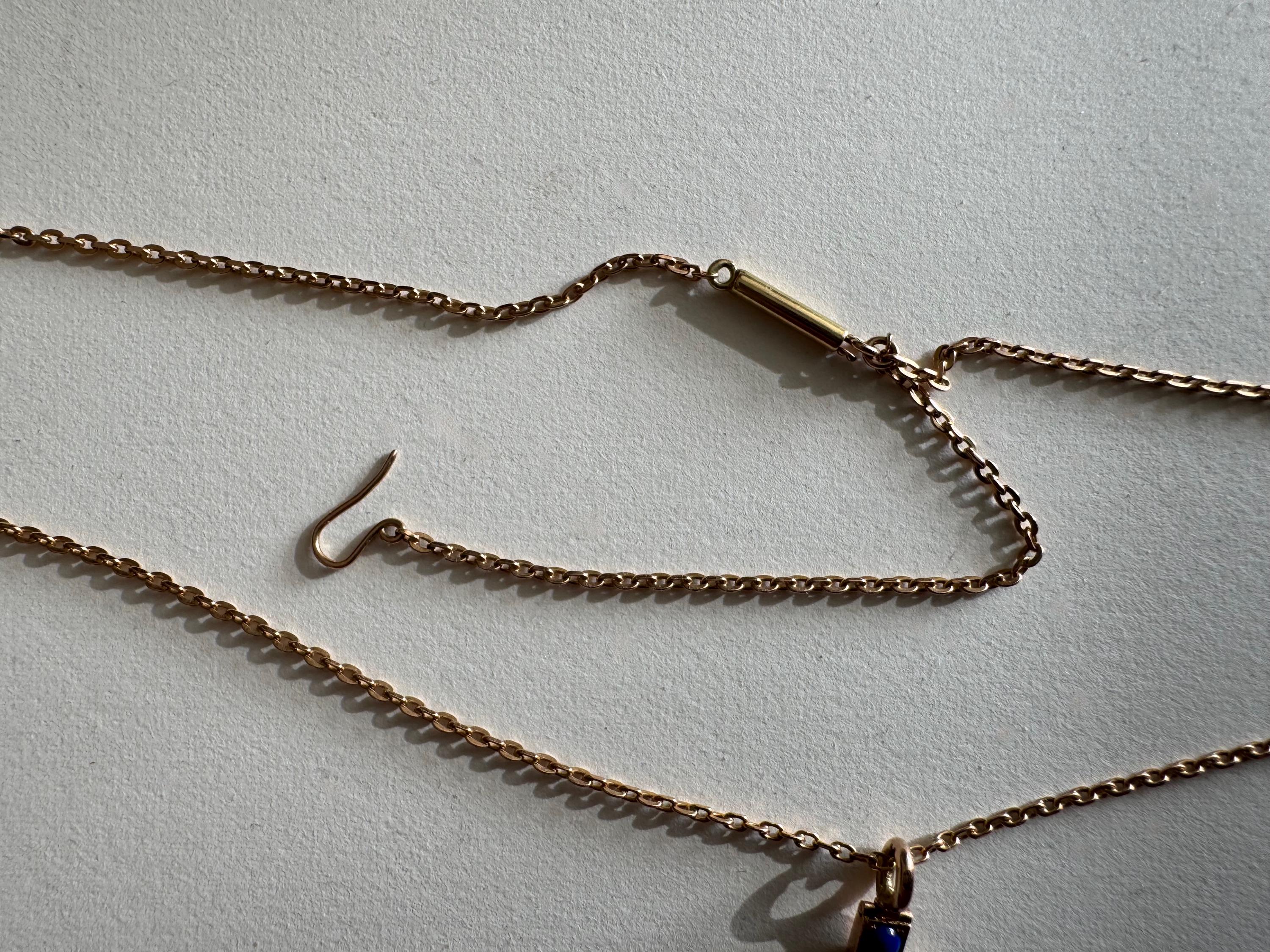 Antique Lapis Lazuli Lavalier Necklace, 15k Gold, Celestial Drop Pendant