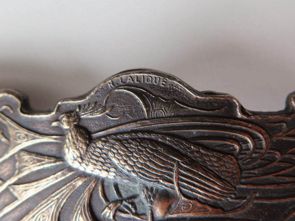 Antique Art Nouveau Belt Buckle Peacock Patinated Bronze Signed Lalique French 1900