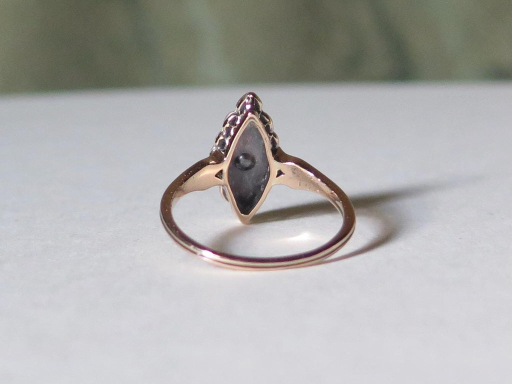 Antique Marquise Diamond Ring, 12k Gold with Natural Rose Cut Diamonds Edwardian