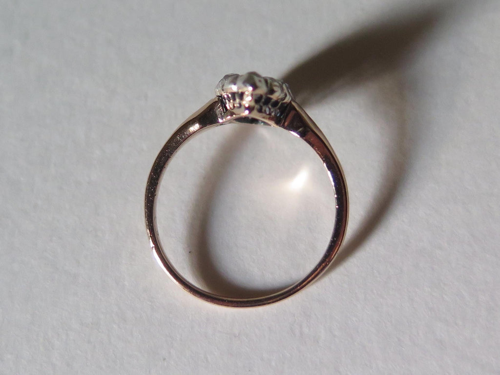 Antique Marquise Diamond Ring, 12k Gold with Natural Rose Cut Diamonds Edwardian