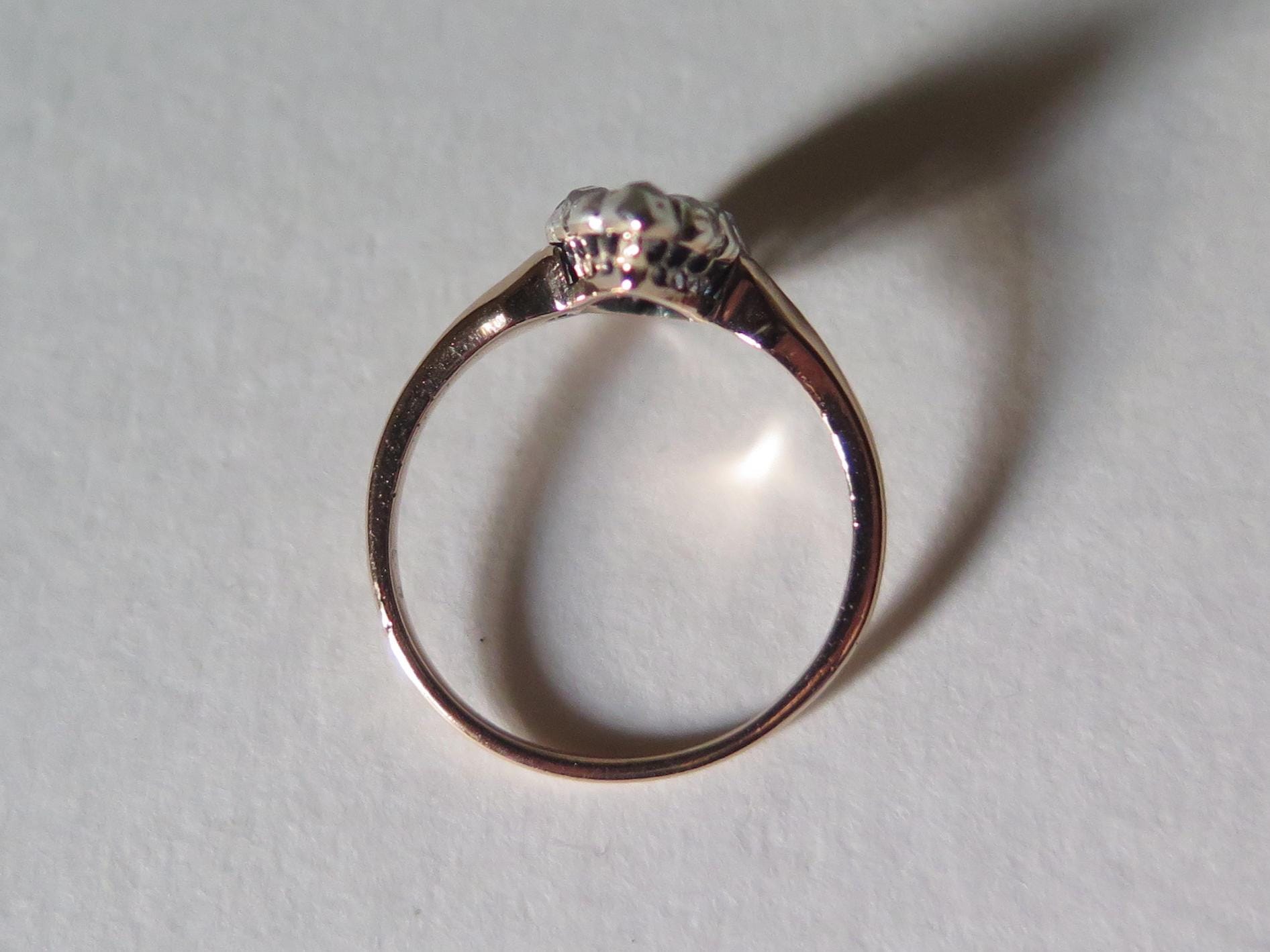 Antique Marquise Diamond Ring, 12k Gold with Natural Rose Cut Diamonds Edwardian