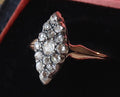 Antique Marquise Diamond Ring, 12k Gold with Natural Rose Cut Diamonds Edwardian