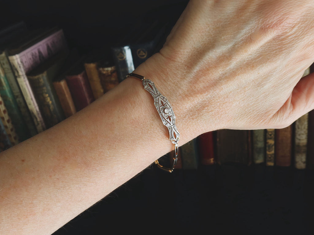 Antique Art Deco Diamond Bracelet, 18k Gold, Rose Cut Diamonds