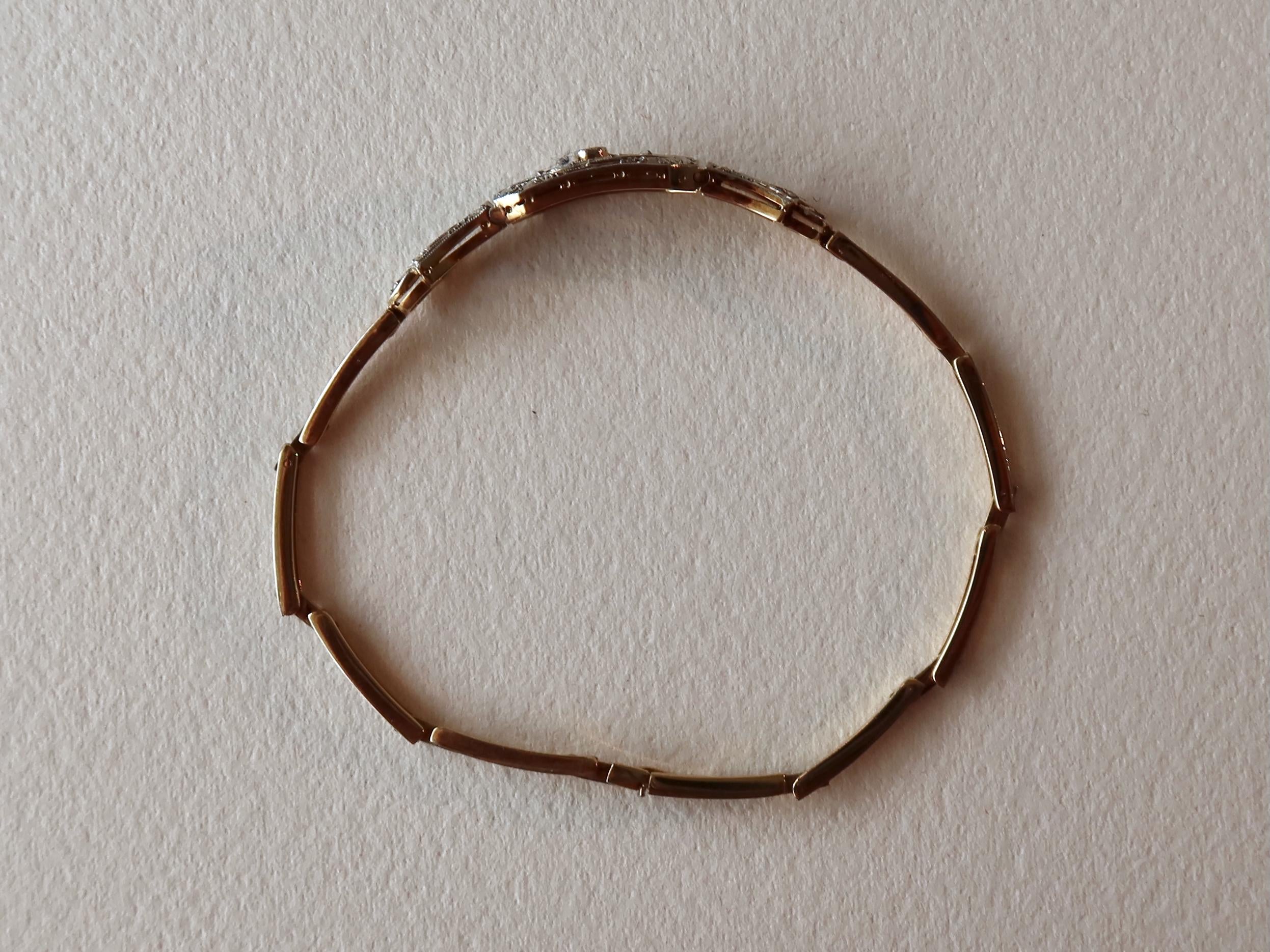 Antique Art Deco Diamond Bracelet, 18k Gold, Rose Cut Diamonds