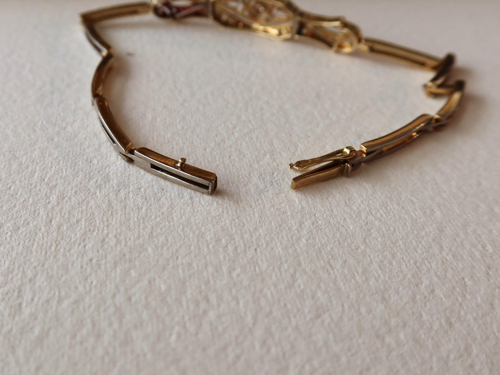 Antique Art Deco Diamond Bracelet, 18k Gold, Rose Cut Diamonds