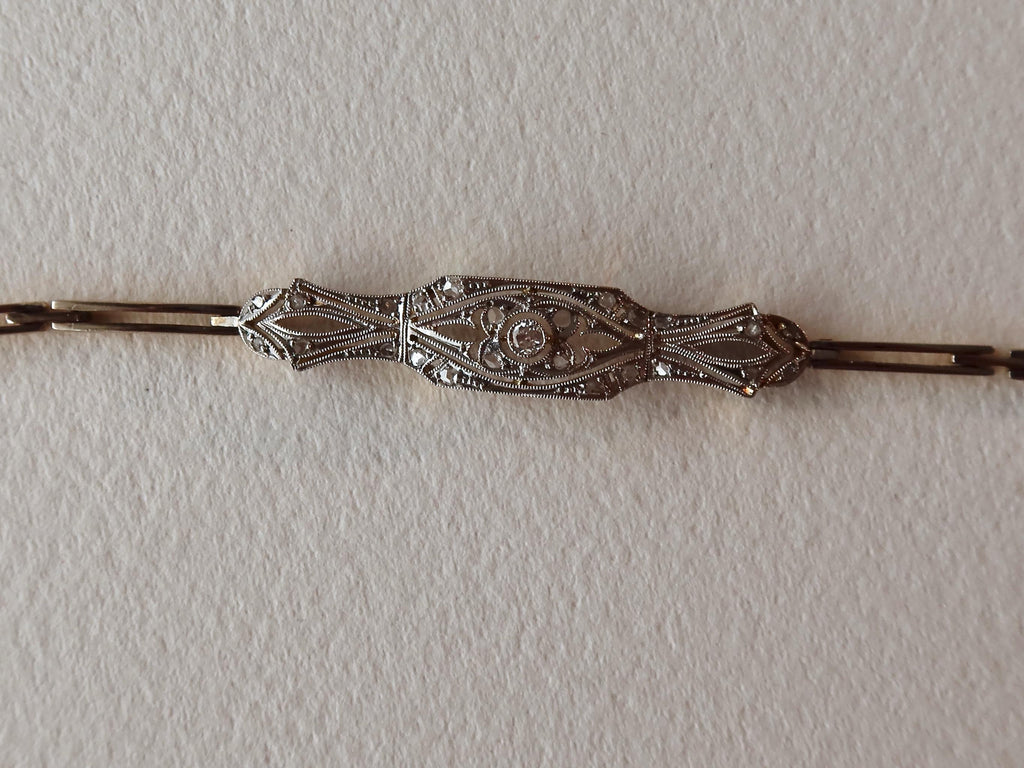 Antique Art Deco Diamond Bracelet, 18k Gold, Rose Cut Diamonds