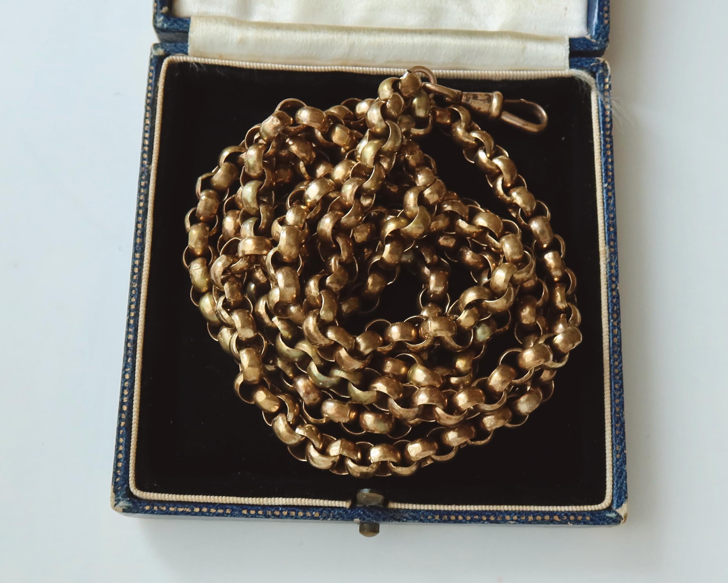 Antique Long Guard Chain, 36.2" Rose Gold Plated Edwardian Muff Chain