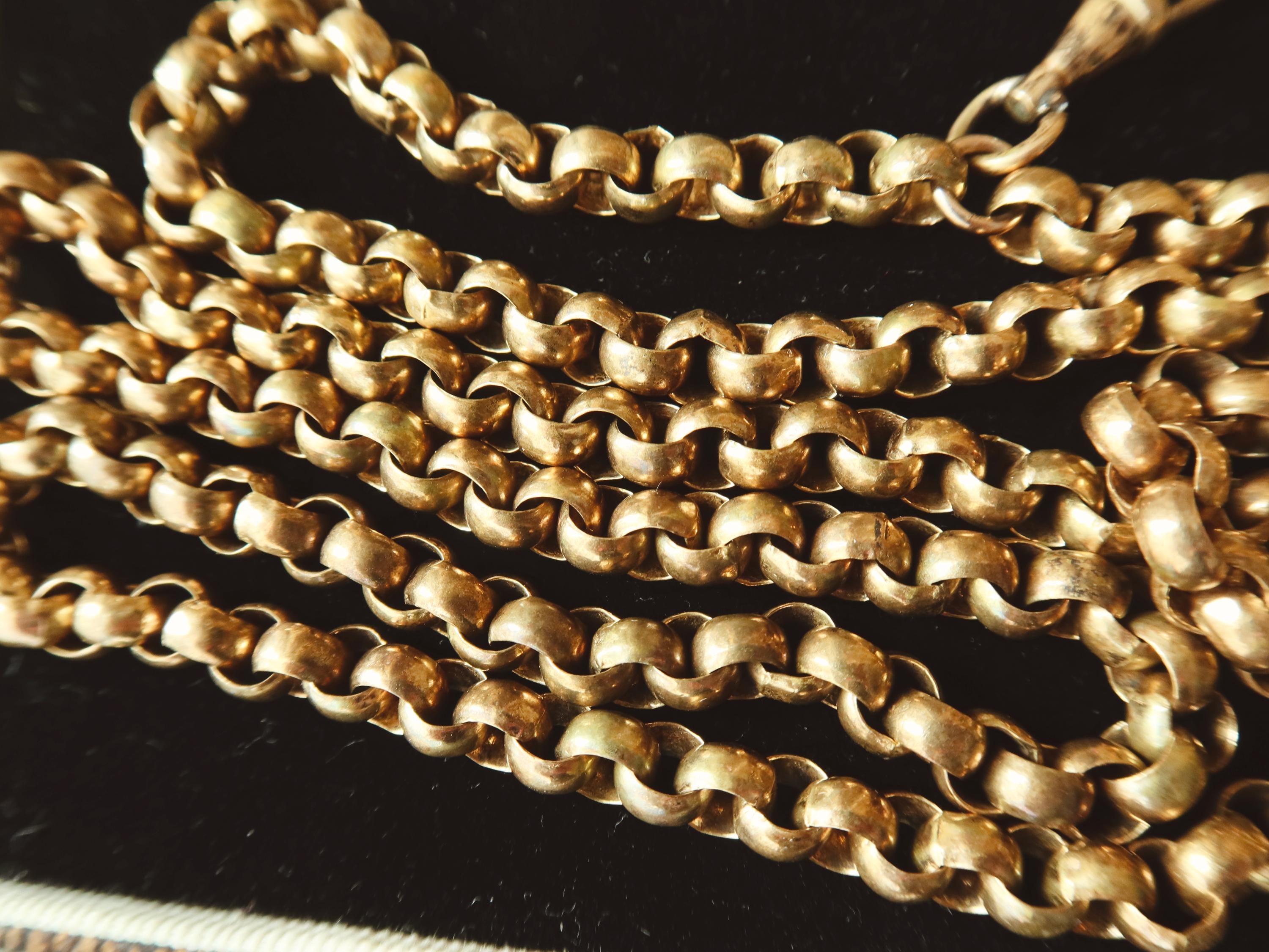 Antique Long Guard Chain, 36.2" Rose Gold Plated Edwardian Muff Chain