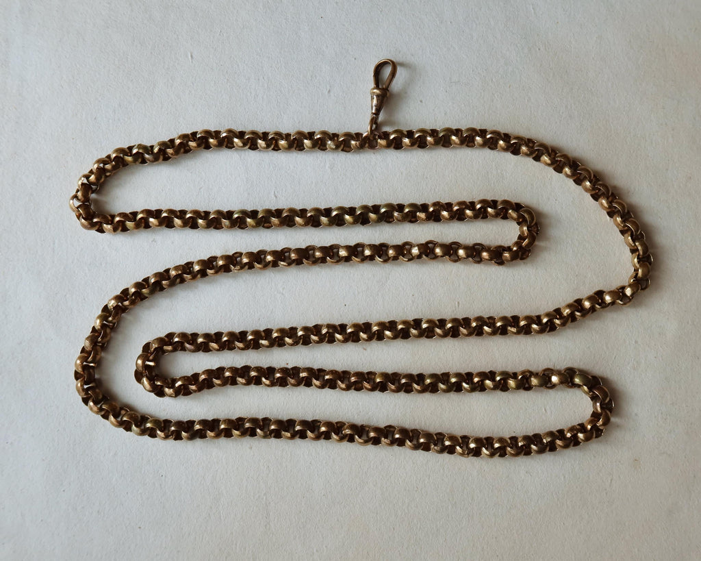 Antique Long Guard Chain, 36.2" Rose Gold Plated Edwardian Muff Chain