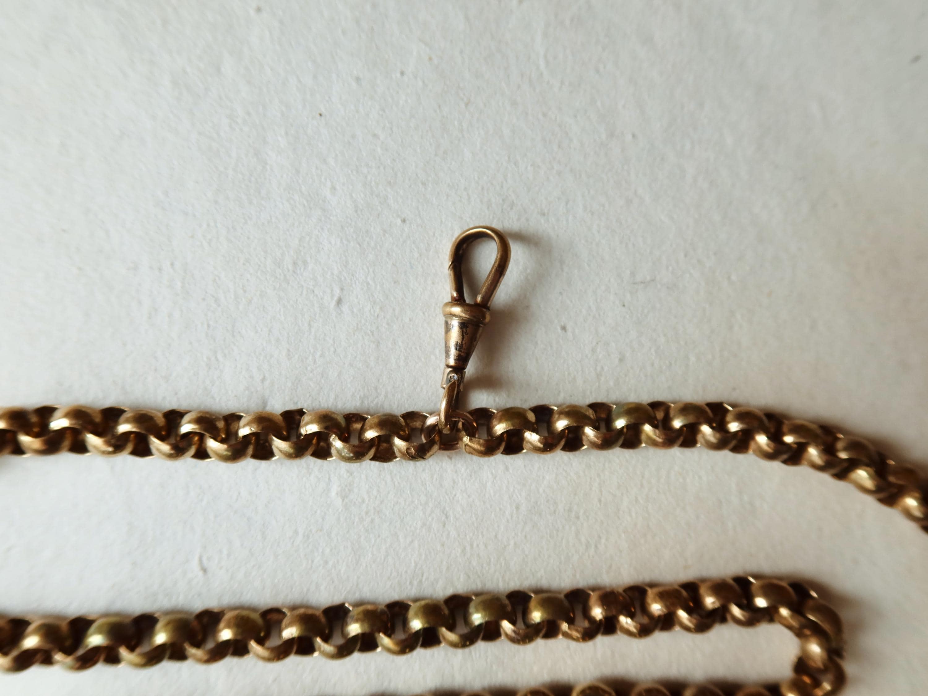 Antique Long Guard Chain, 36.2" Rose Gold Plated Edwardian Muff Chain