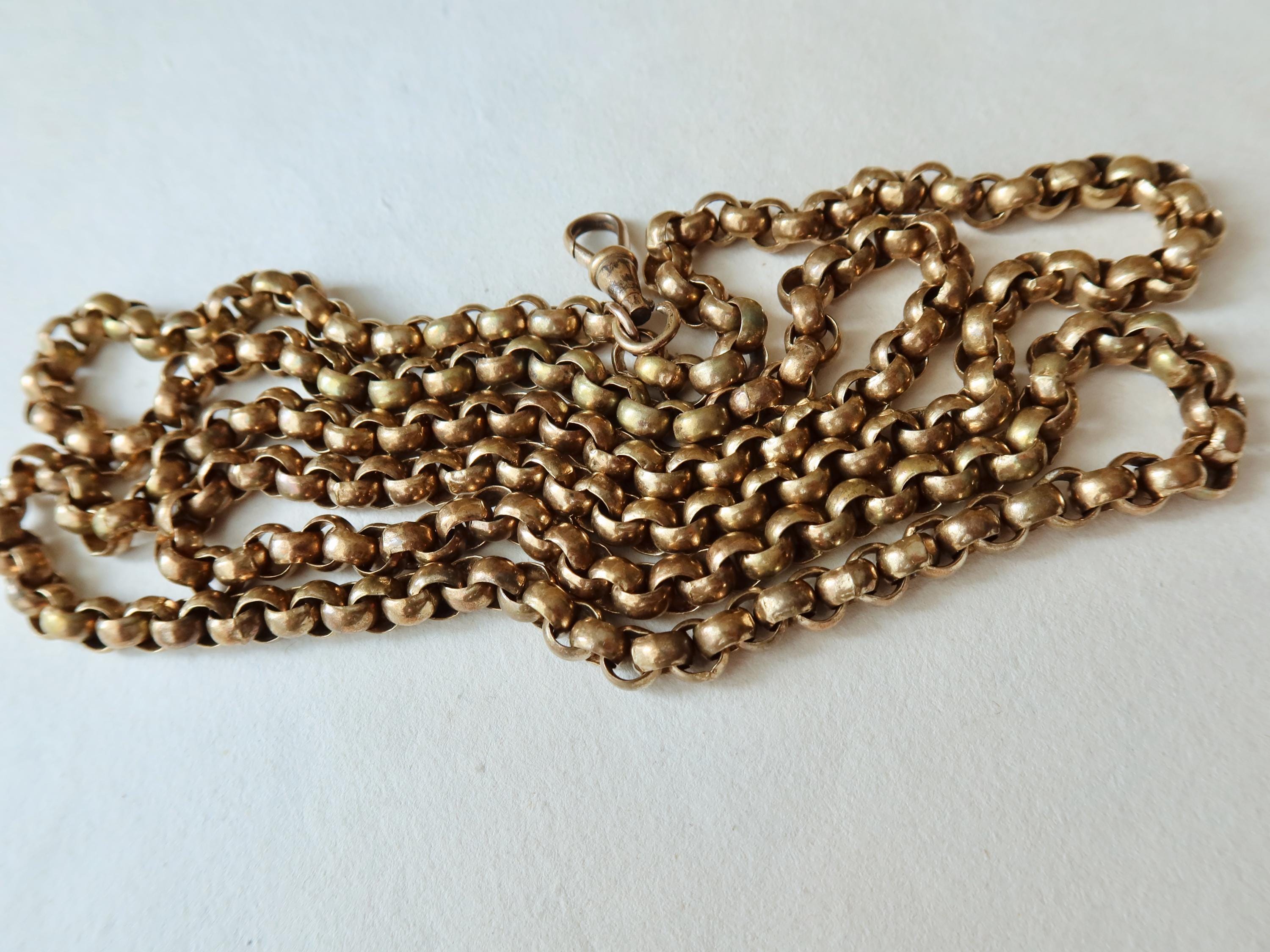 Antique Long Guard Chain, 36.2" Rose Gold Plated Edwardian Muff Chain