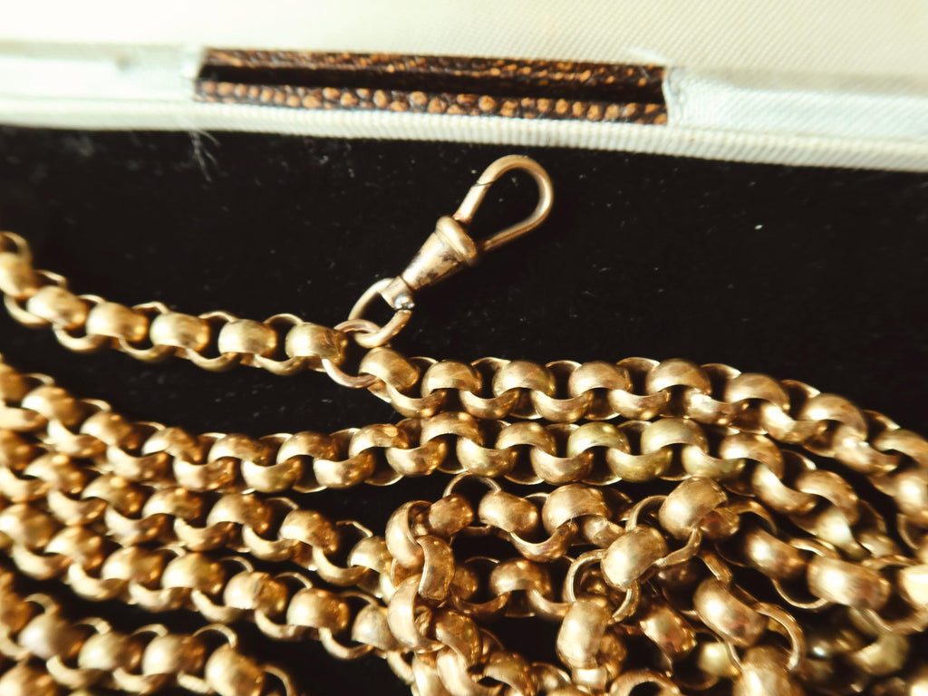 Antique Long Guard Chain, 36.2" Rose Gold Plated Edwardian Muff Chain