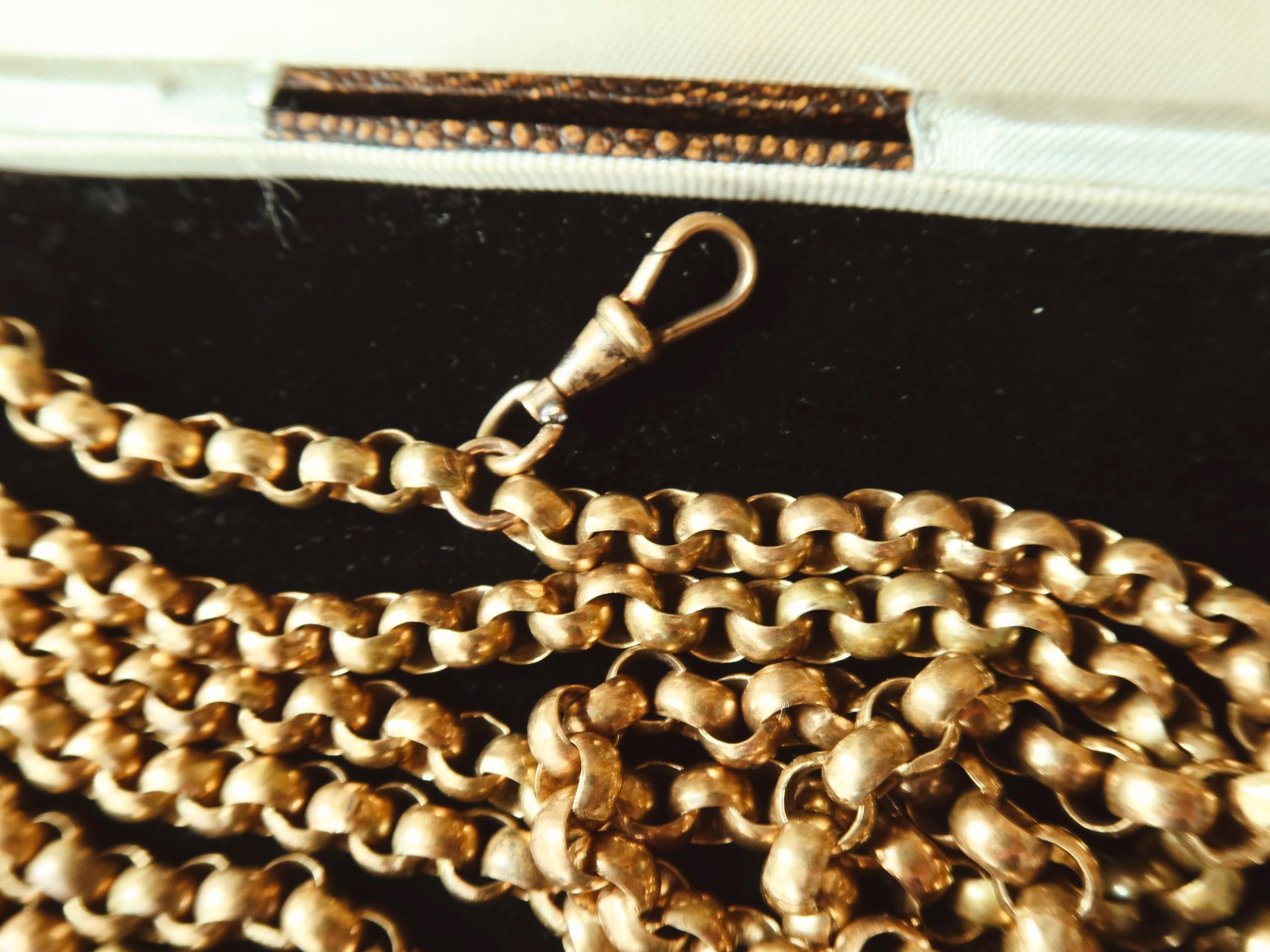 Antique Long Guard Chain, 36.2" Rose Gold Plated Edwardian Muff Chain