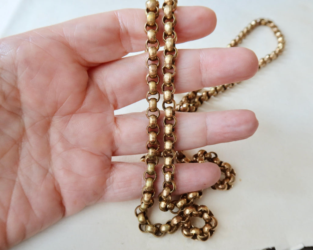 Antique Long Guard Chain, 36.2" Rose Gold Plated Edwardian Muff Chain
