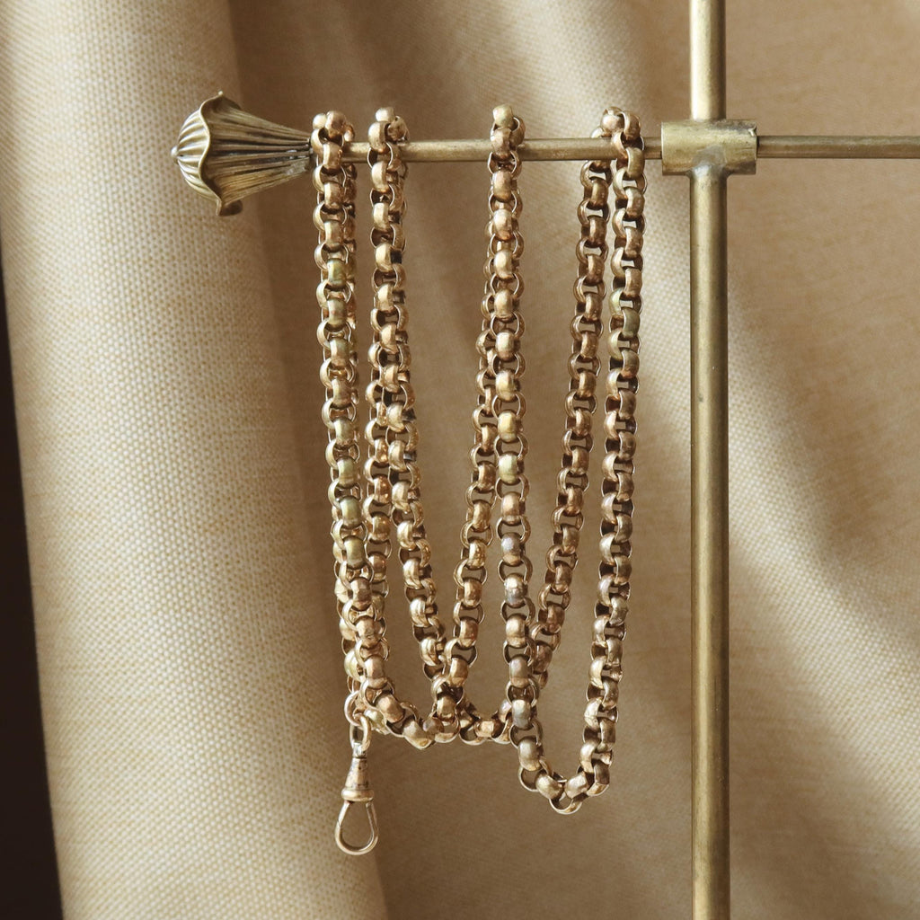 Antique Long Guard Chain, 36.2" Rose Gold Plated Edwardian Muff Chain